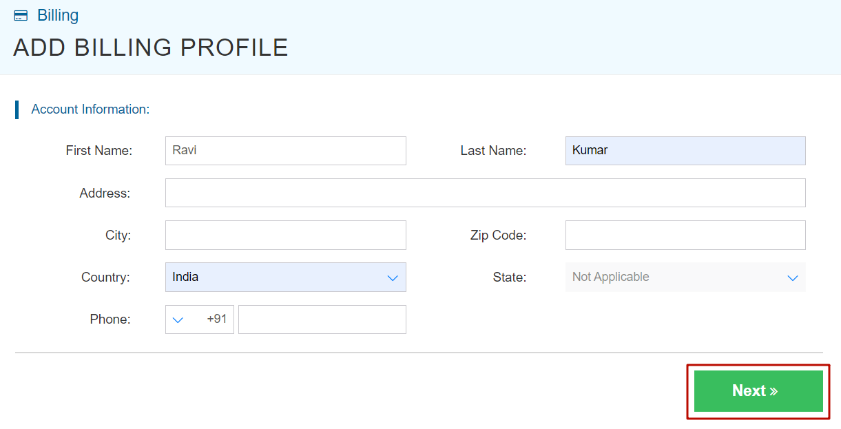 Kamatera Cloud Platform - Billing - Billing Profile - Account Information