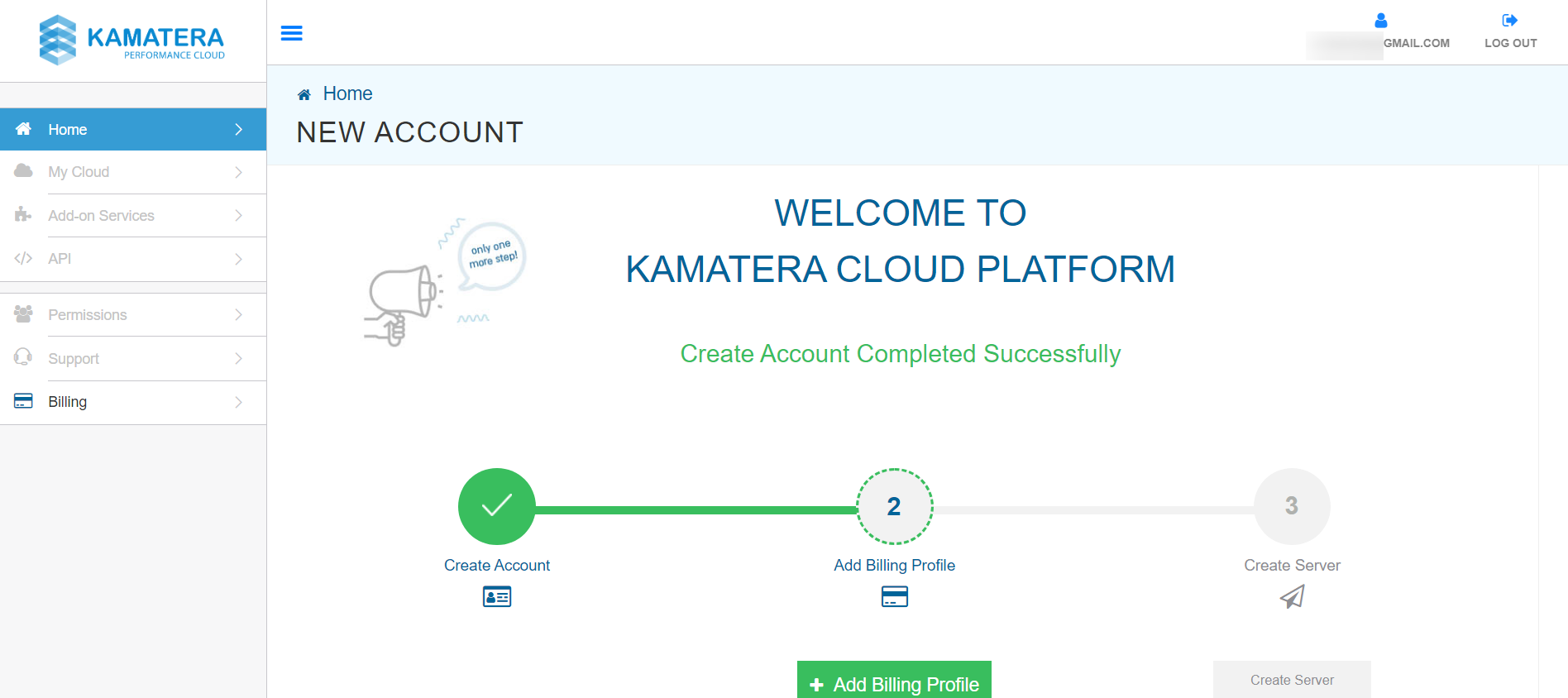 Kamatera free trial add billing profile
