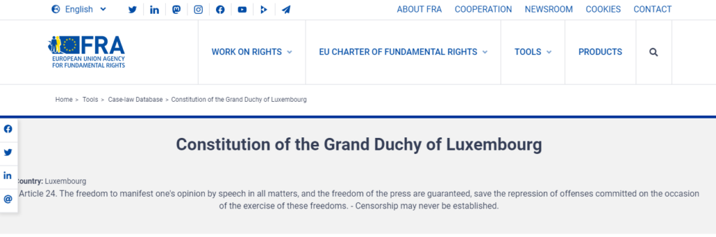 Constitution of the Grand Duchy of Luxembourg European Union Agency for Fundamental Rights