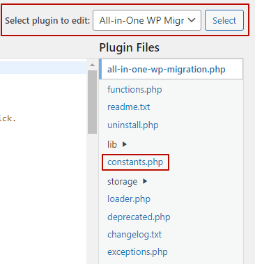 select plugin and constants php